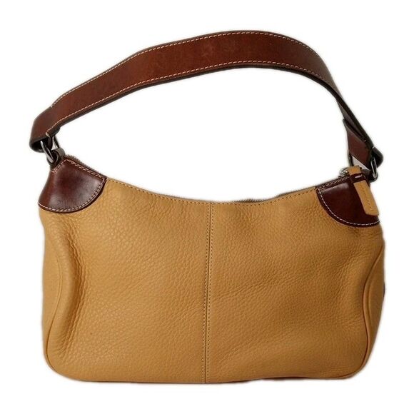 VTG Dooney & Bourke All Weather Mustard Yellow Leather Pebble Shoulder Bag Y2K - Picture 2 of 16